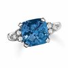 Thumbnail Image 0 of Lab-Created Cushion-Cut Sapphire Ring in 10K White Gold with Diamond Accents - Size 7