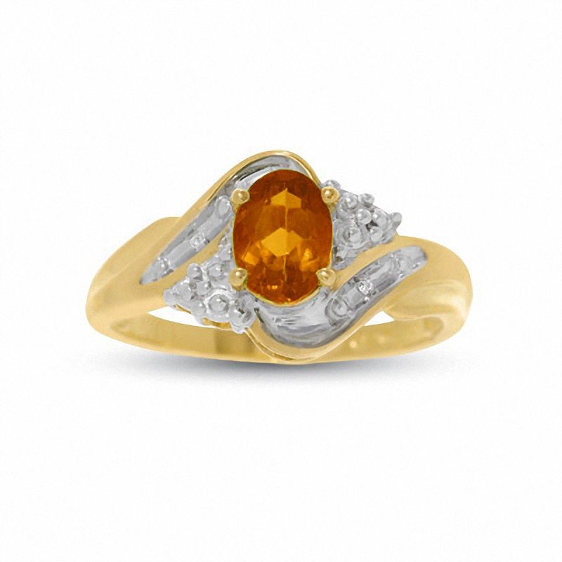 Citrine Swirl Ring in 10K Gold with Diamond Accents - Size 7