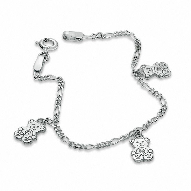 Main Image 1 of Child's Figaro Bracelet in Sterling Silver with Dangling Bears - 5.5"
