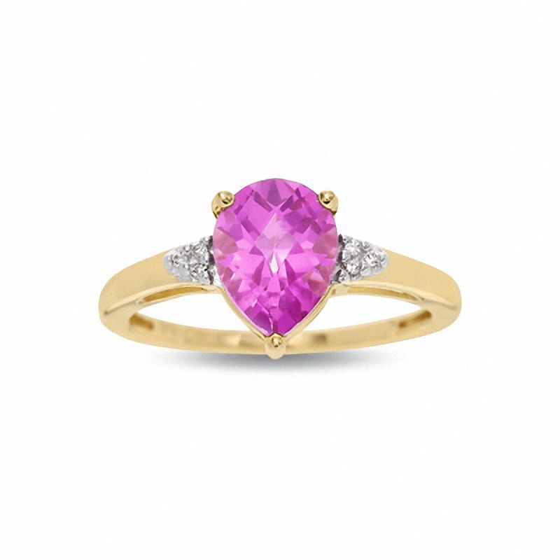 Lab-Created Pink Sapphire and Diamond Ring in 10K Gold - Size 7