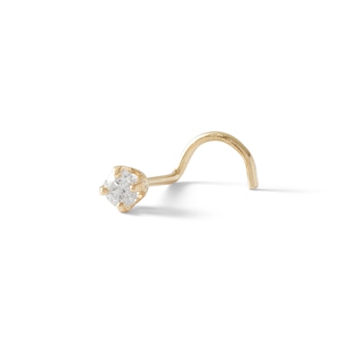 14K Semi-Solid Gold Diamond Accent Nose Stud - 22G 3/8"