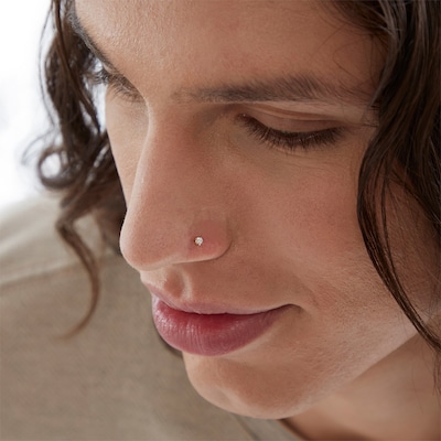 14K Semi-Solid Gold Diamond Accent Nose Stud - 22G 3/8"