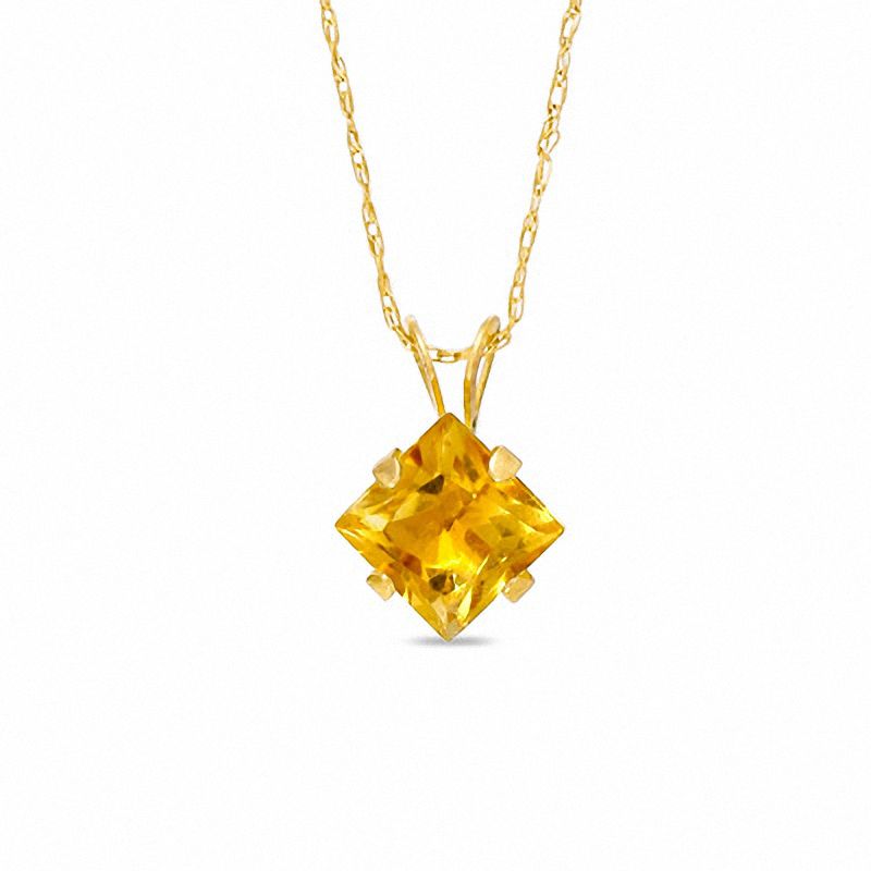 6.0mm Princess-Cut Citrine Pendant in 10K Gold