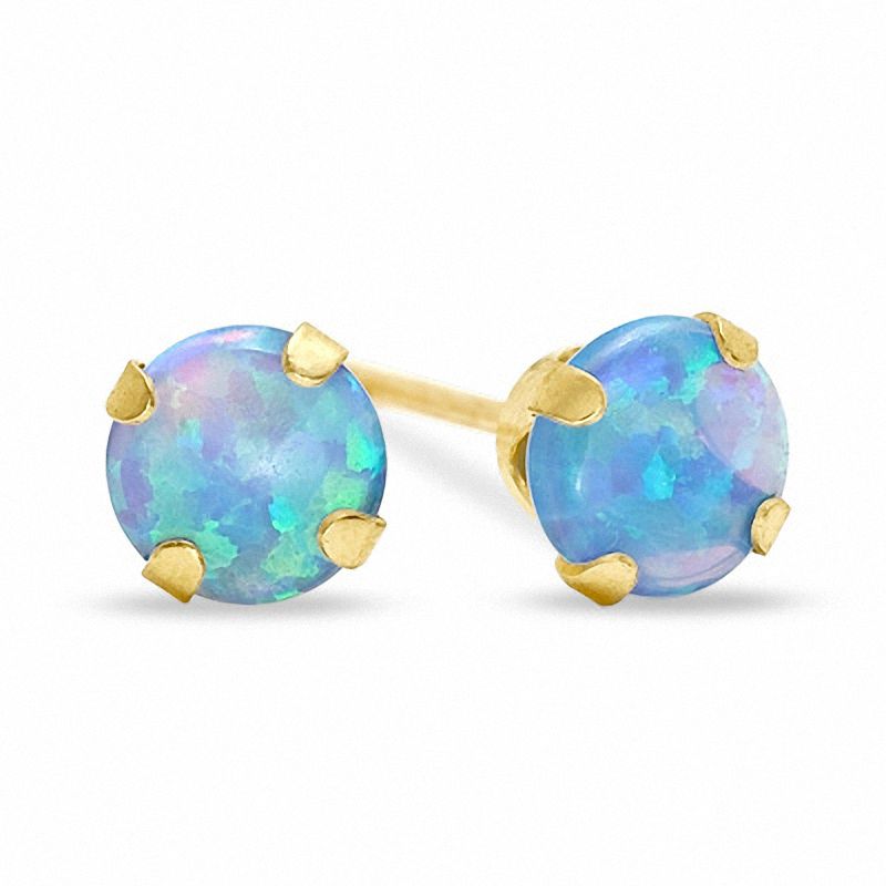 Main Image 1 of 5mm Lab-Created Blue Opal Stud Earrings in 10K Gold