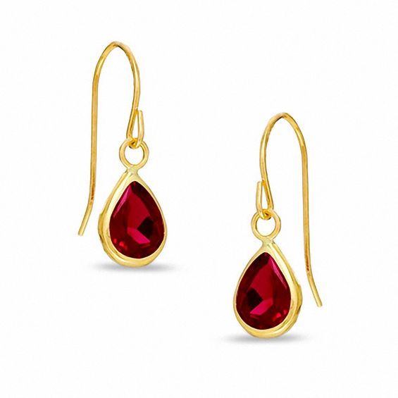 Pear-Shaped Lab-Created Ruby Drop Earrings in 10K Gold