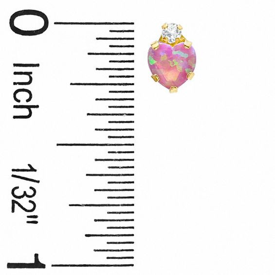 5mm Heart-Shaped Lab-Created Pink Opal Stud Earrings in 10K Gold with CZ