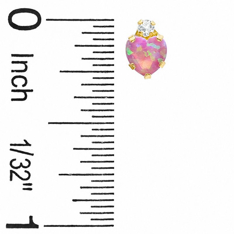 Main Image 2 of 5mm Heart-Shaped Lab-Created Pink Opal Stud Earrings in 10K Gold with CZ
