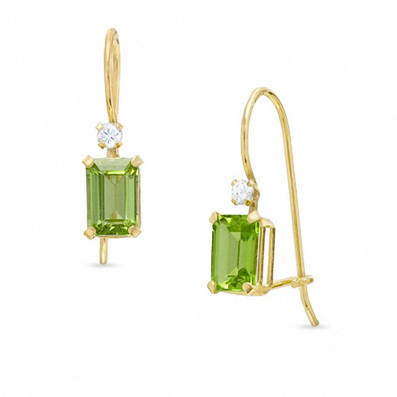 Main Image 1 of Octagonal Peridot Drop Earrings in 10K Gold with CZ