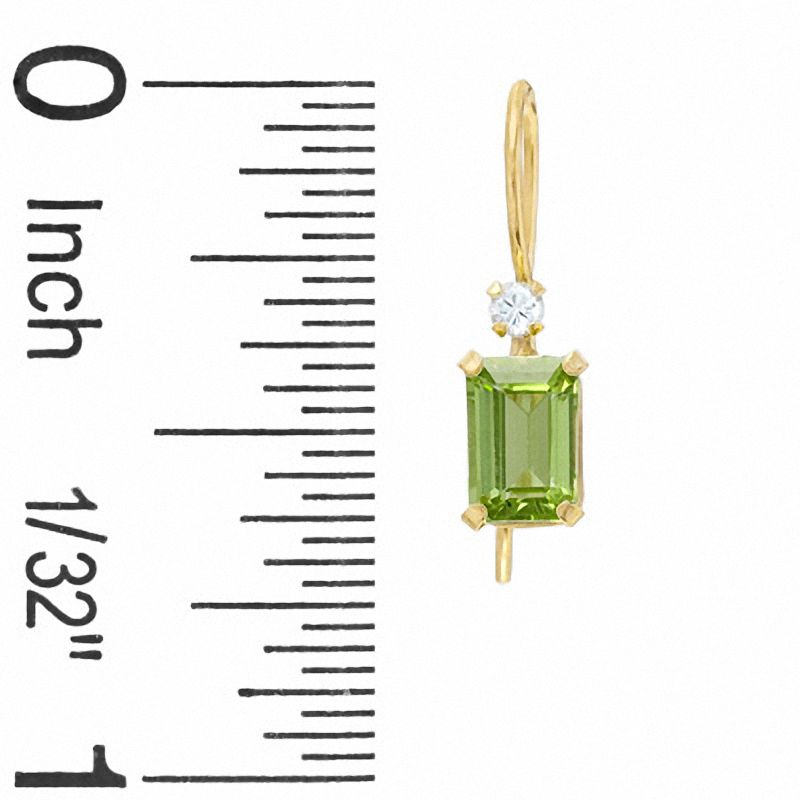 Main Image 2 of Octagonal Peridot Drop Earrings in 10K Gold with CZ