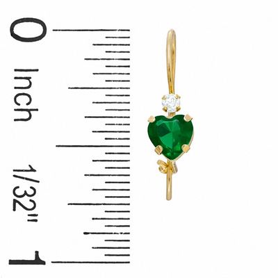 5mm Heart-Shaped Lab-Created Emerald Drop Earrings in 10K Gold with Cubic Zirconia