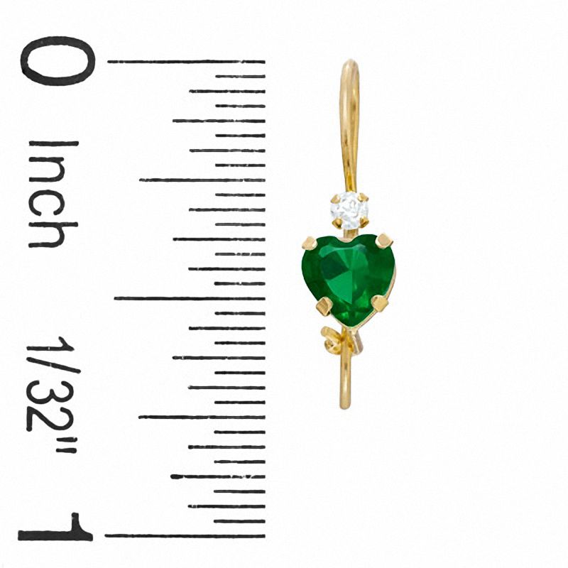 Main Image 2 of 5mm Heart-Shaped Lab-Created Emerald Drop Earrings in 10K Gold with Cubic Zirconia