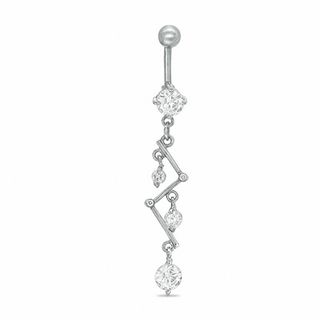 014 Gauge Zig-Zag Belly Button Ring with Cubic Zirconia in Stainless Steel