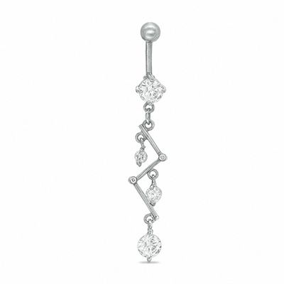 014 Gauge Zig-Zag Belly Button Ring with Cubic Zirconia in Stainless Steel
