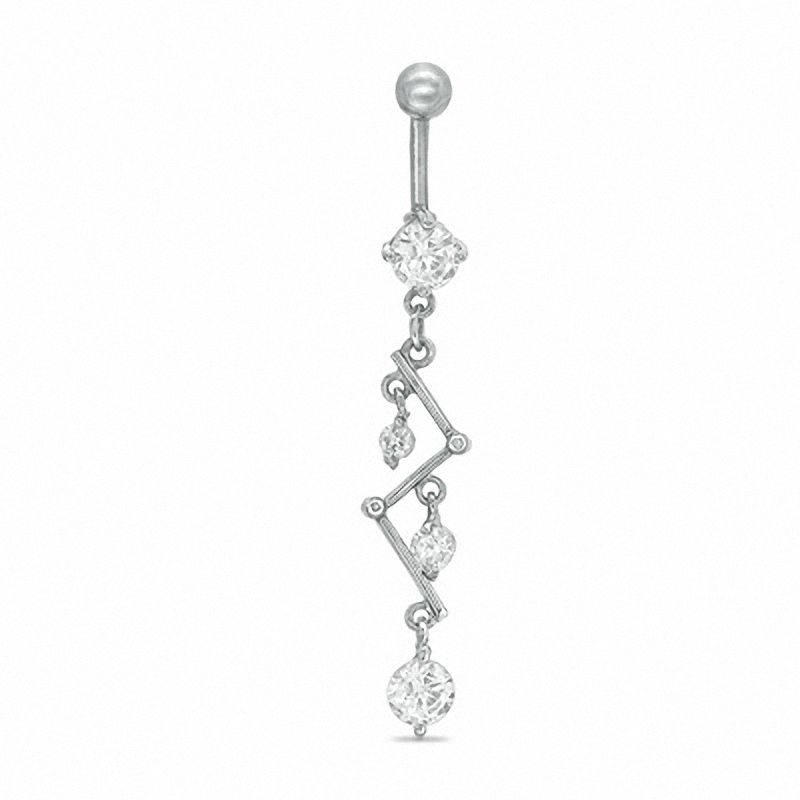 Main Image 1 of 014 Gauge Zig-Zag Belly Button Ring with Cubic Zirconia in Stainless Steel