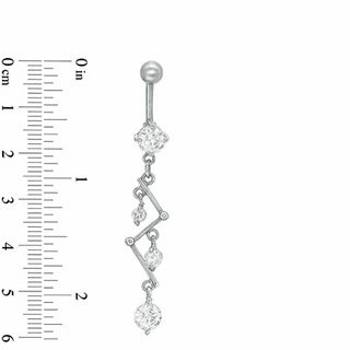 014 Gauge Zig-Zag Belly Button Ring with Cubic Zirconia in Stainless Steel