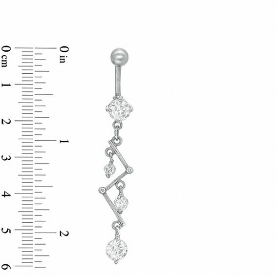 014 Gauge Zig-Zag Belly Button Ring with Cubic Zirconia in Stainless Steel