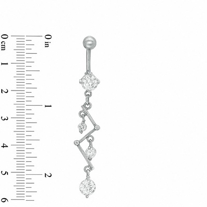 Main Image 2 of 014 Gauge Zig-Zag Belly Button Ring with Cubic Zirconia in Stainless Steel