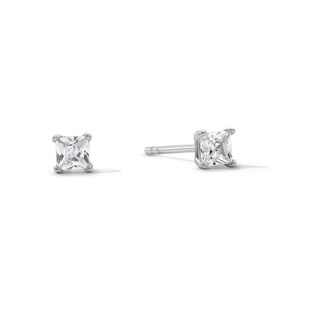 Solid Sterling Silver 3mm Princess-Cut CZ Solitaire Studs