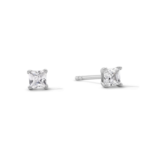 3mm Princess-Cut Cubic Zirconia Stud Earrings in Sterling Silver