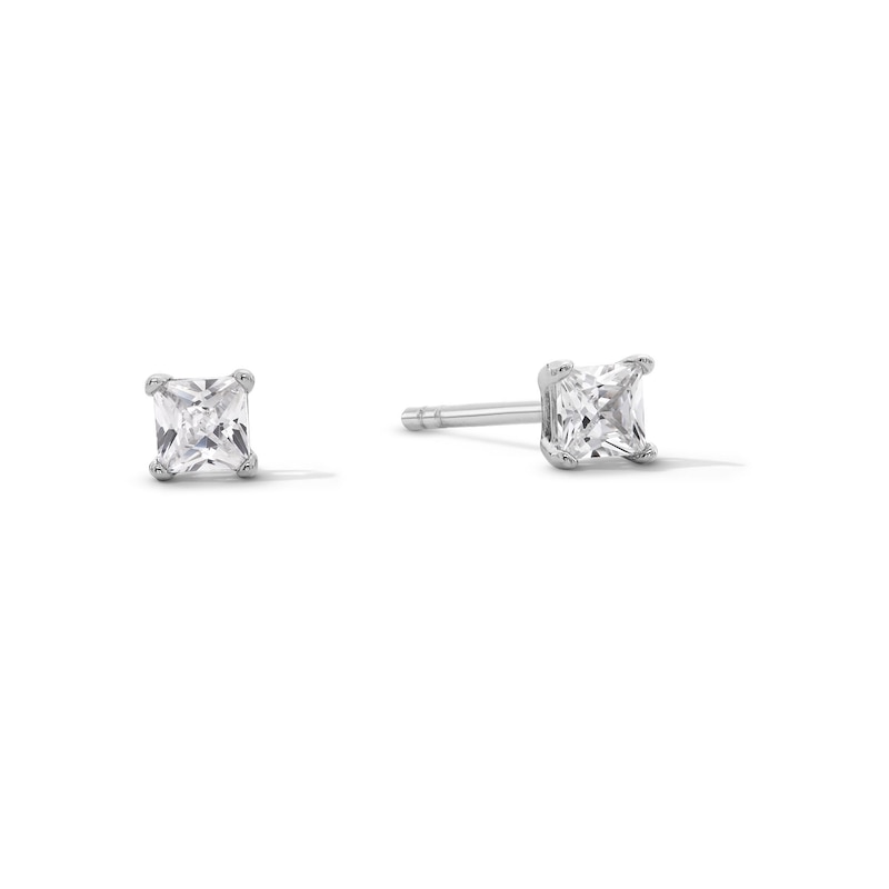 Main Image 1 of 3mm Princess-Cut Cubic Zirconia Stud Earrings in Sterling Silver