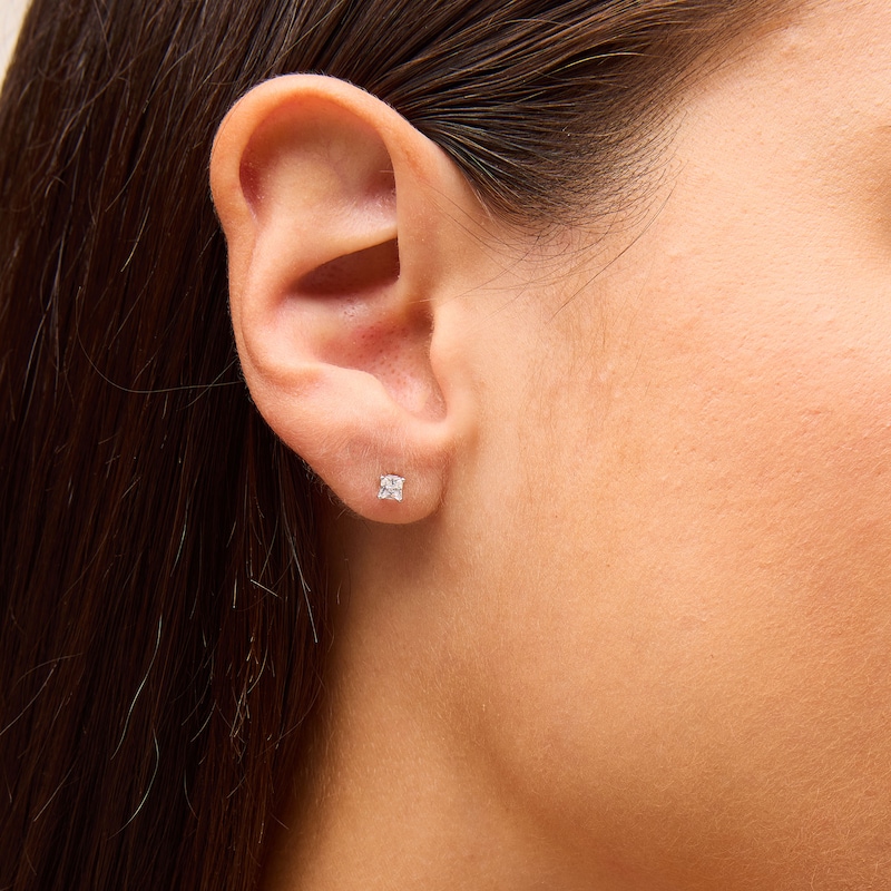 Main Image 2 of 3mm Princess-Cut Cubic Zirconia Stud Earrings in Sterling Silver
