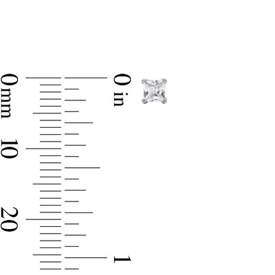 Solid Sterling Silver 3mm Princess-Cut CZ Solitaire Studs