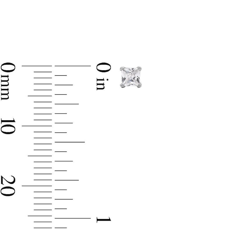Main Image 3 of 3mm Princess-Cut Cubic Zirconia Stud Earrings in Sterling Silver