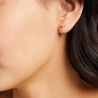 Solid Sterling Silver 3mm Princess-Cut Pink CZ Solitaire Studs