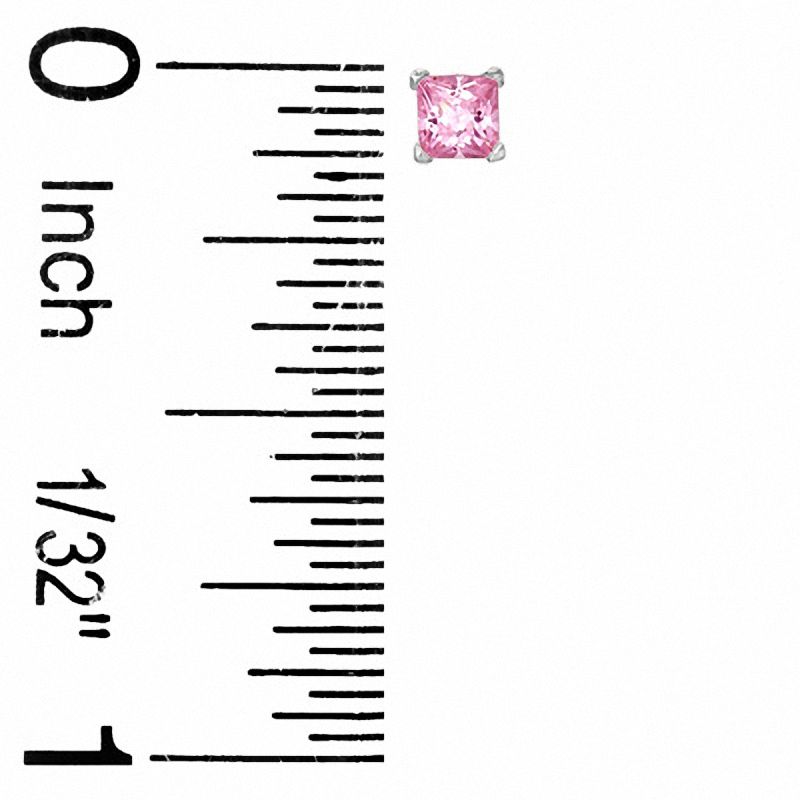 3mm Princess-Cut Pink Cubic Zirconia Stud Earrings in Sterling Silver