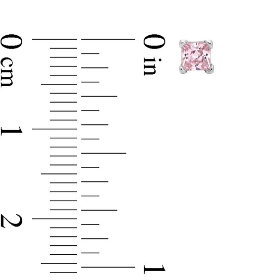 Solid Sterling Silver 3mm Princess-Cut Pink CZ Solitaire Studs