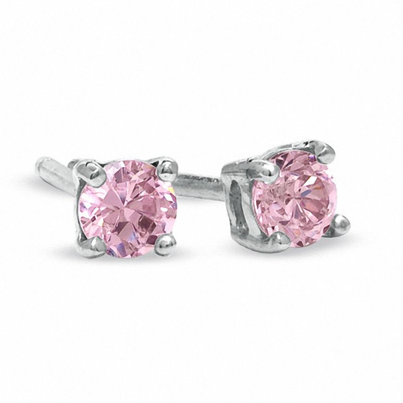 3mm Pink Cubic Zirconia Stud Earrings in Sterling Silver