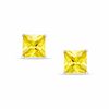 8.0mm Princess-Cut Golden Cubic Zirconia Stud Earrings in Sterling Silver