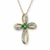 Thumbnail Image 1 of Emerald Cross Pendant with Diamond Accents in 10K Gold