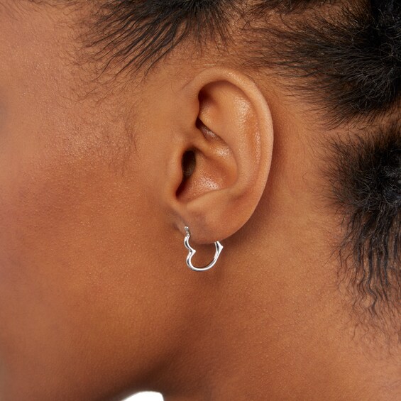 10K White Gold Open Heart Hoops