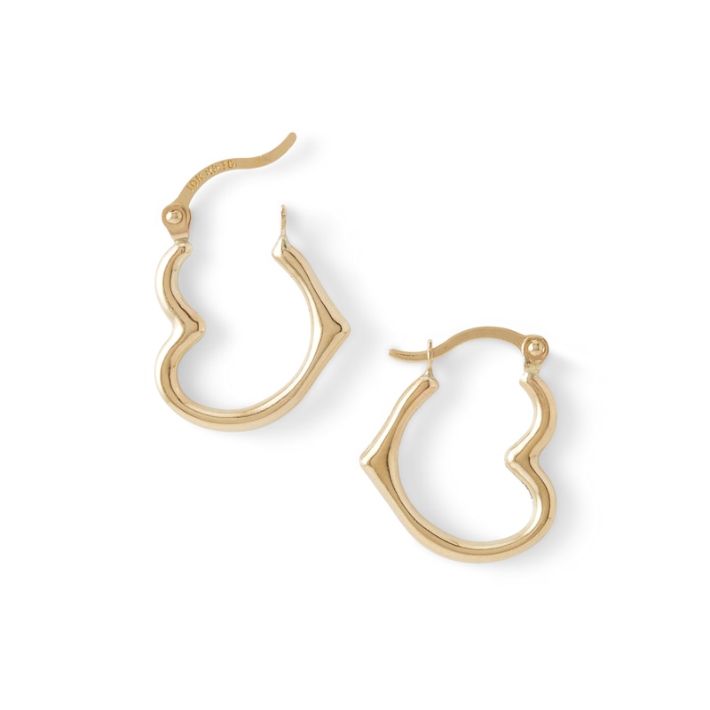 13mm Open Heart Hoop Earrings in 10K Gold