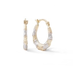 10K Two-Tone Gold Bamboo Hoop Earrings