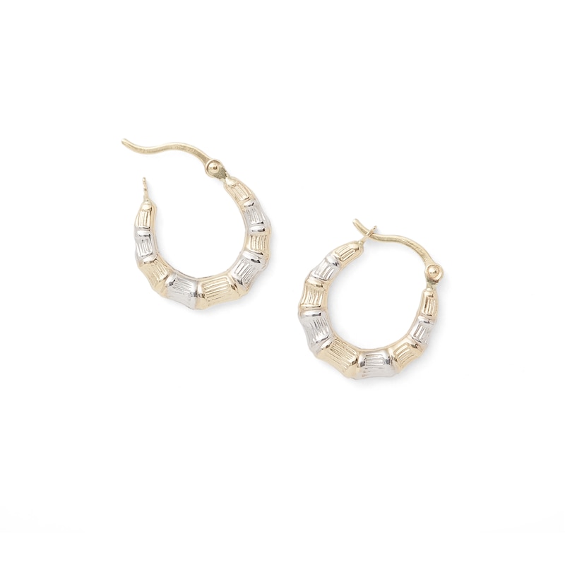 Main Image 2 of Bamboo Hoop Earrings in 10K Two-Tone Gold