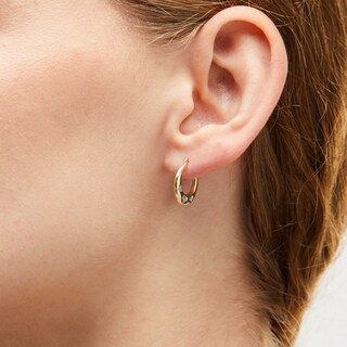 10K Two-Tone Gold Three Heart Hoop Earrings