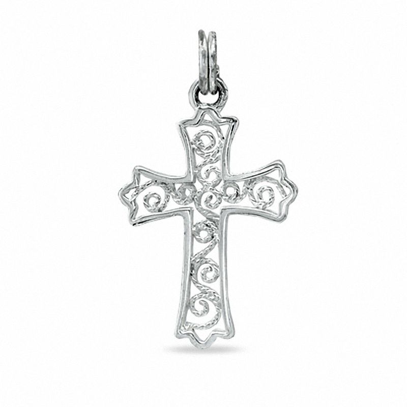 Filigree Fancy Cross Charm in Sterling Silver