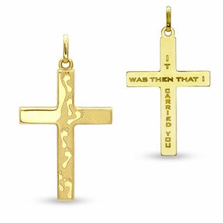 10K Gold Footprints Cross Charm