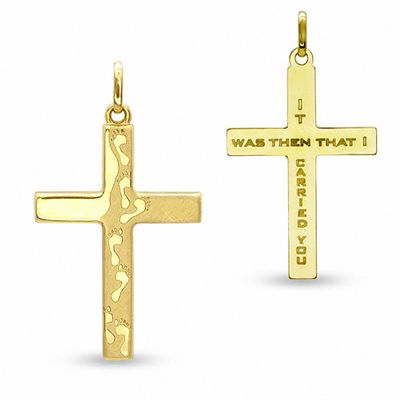 10K Gold Footprints Cross Charm