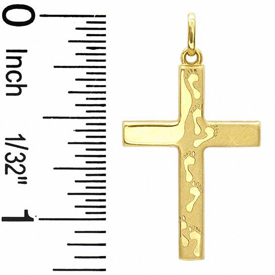10K Gold Footprints Cross Charm