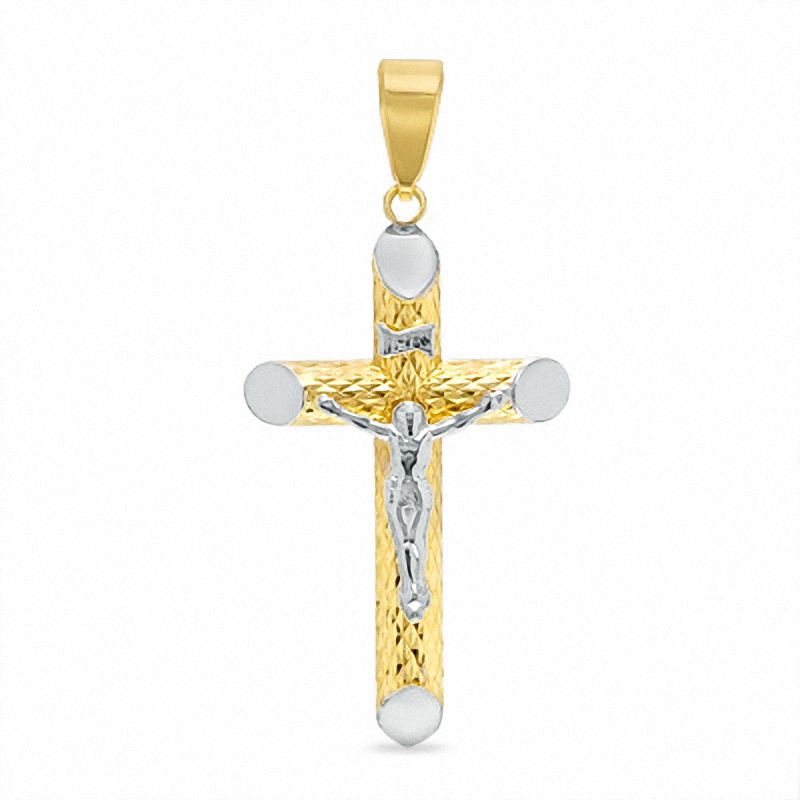 Tube Crucifix Charm in 10K Two-Tone Gold