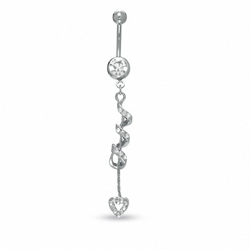 014 Gauge Twirl Dangle Belly Button Ring with Crystals in Stainless Steel