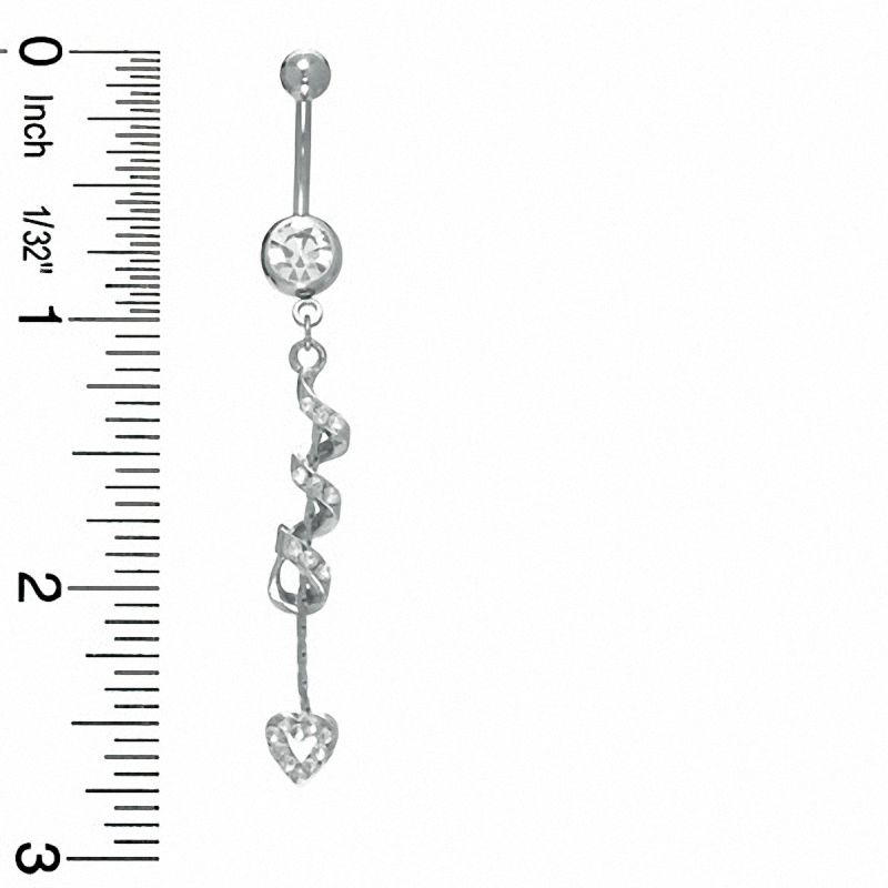 014 Gauge Twirl Dangle Belly Button Ring with Crystals in Stainless Steel