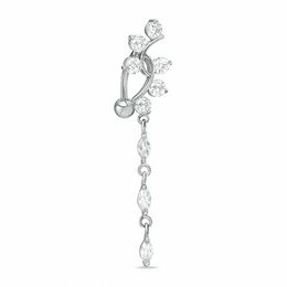 014 Gauge Dangle Belly Button Ring Cubic Zirconia in Solid Stainless Steel