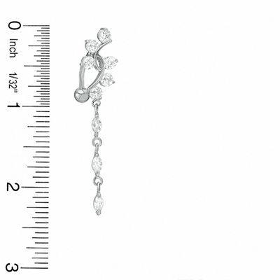 Solid Stainless Steel CZ Dangle Belly Button Ring - 14G