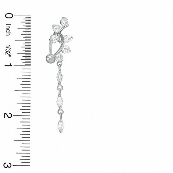 Solid Stainless Steel CZ Dangle Belly Button Ring - 14G