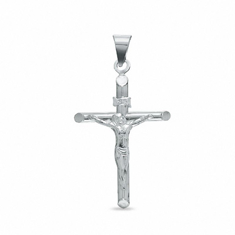 Tube Crucifix Charm in 10K White Gold