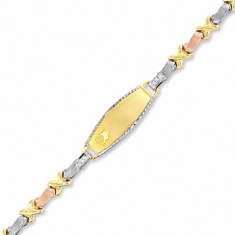 Child's 10K Tri-Tone Gold X Bar Stampato ID Bracelet - 5.5"